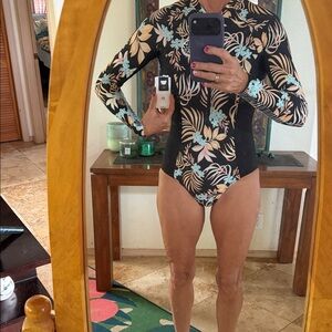 Rip Curl Black and Cream Floral Swimsuit